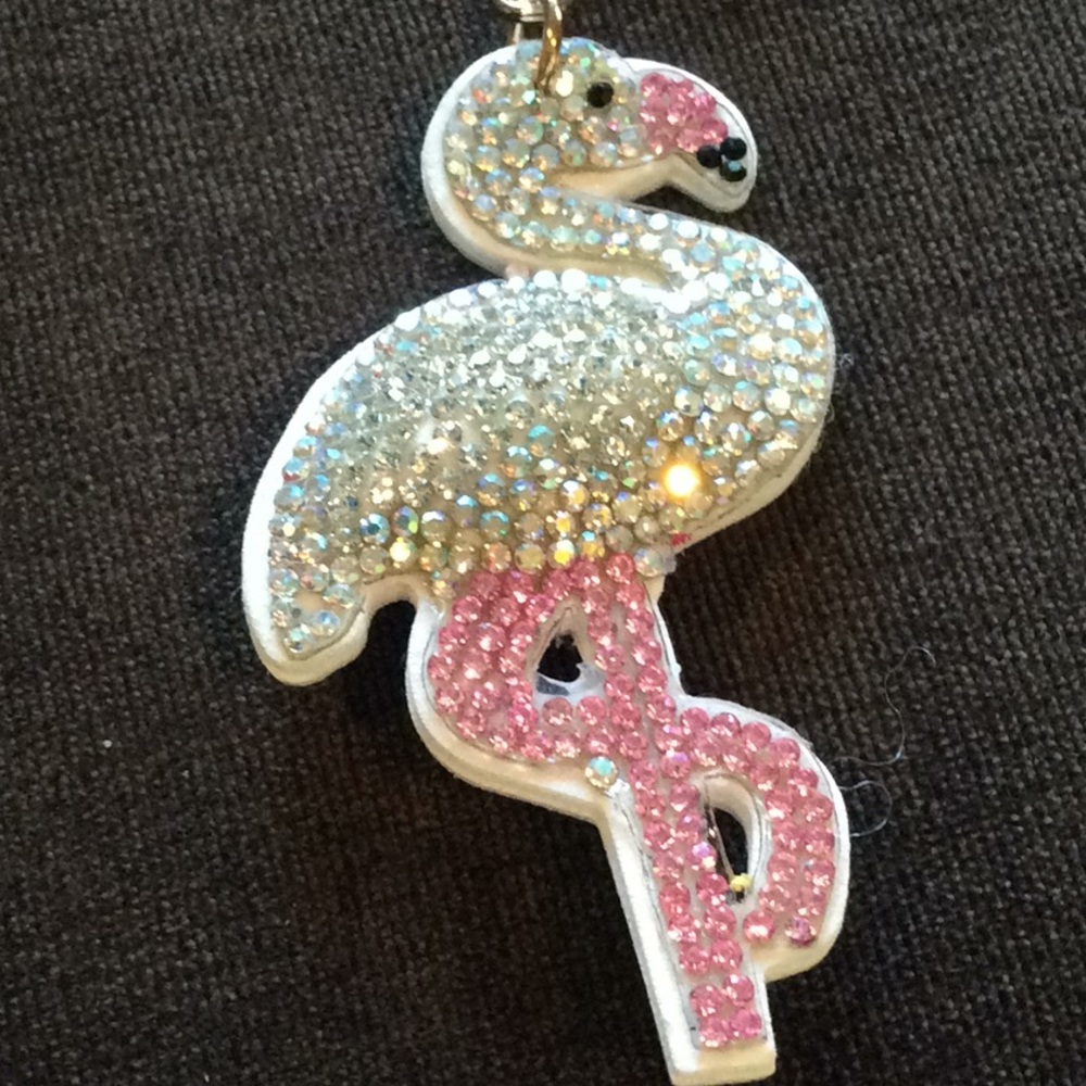 Puffy rhinestone flamingo key chain, purse charm. - Picture 5 of 7
